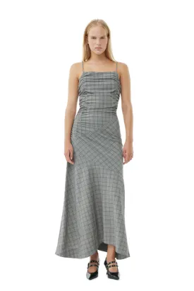 Checkered Ruched Long Slip Dress - Frost Gray