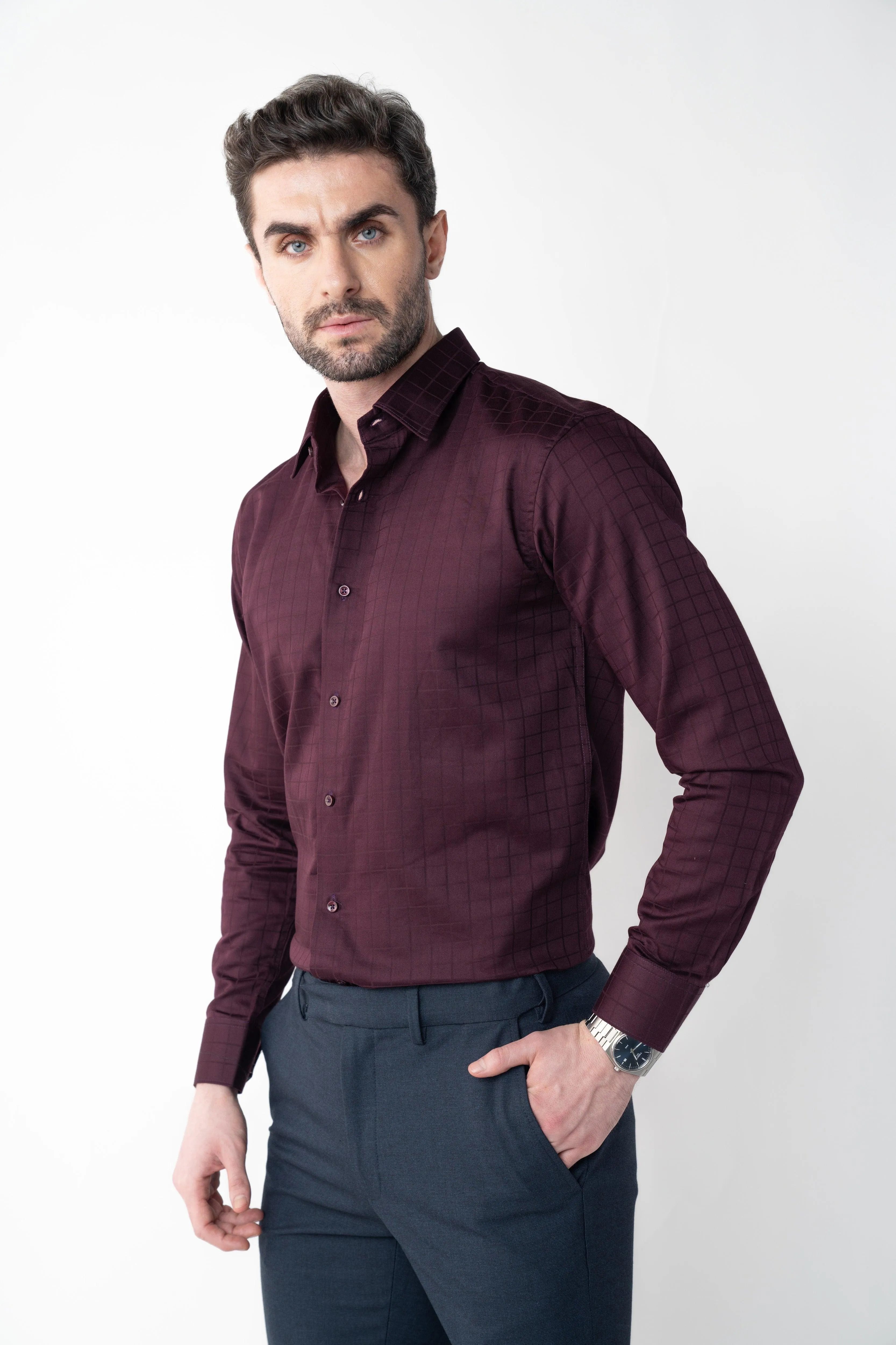 CheckMate Giza Satin Dark Wine Shirt