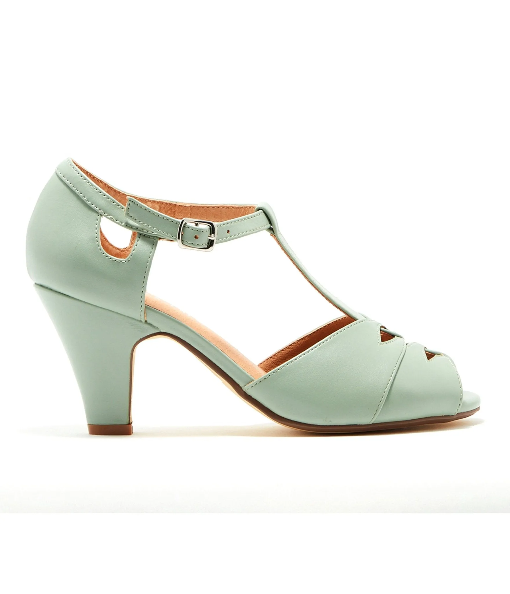 Chelsea Crew 1920s Mint Leatherette T-Strap Catherina Heels