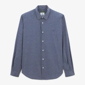 Chemise imprimé géométrique bleu foncé à manches longues en coton