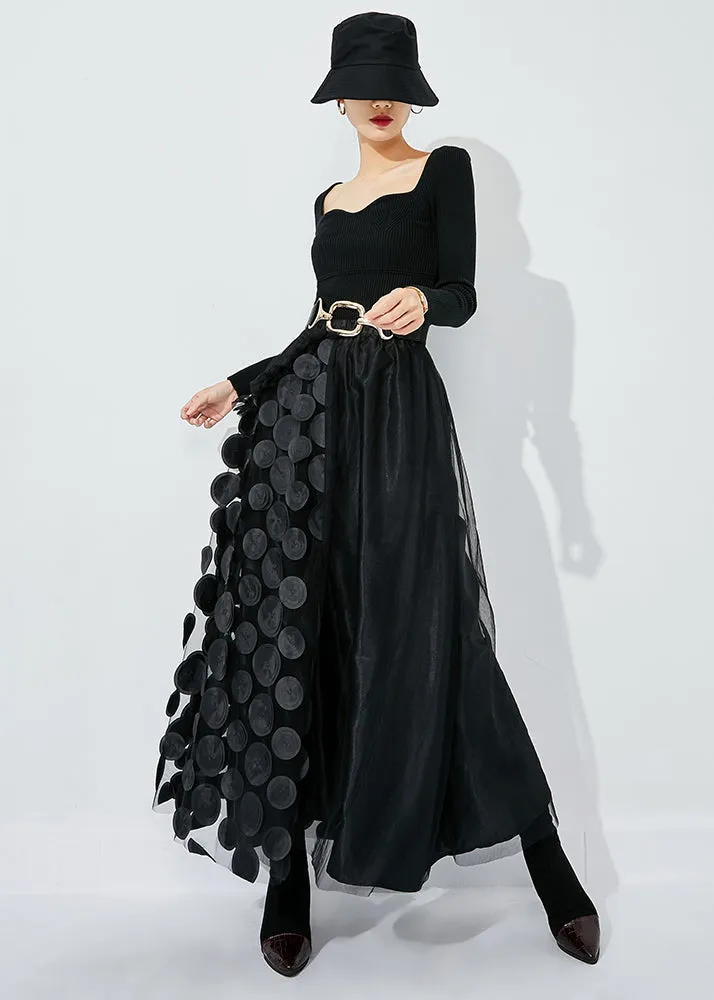 Chic Black-Red Dot Ruffled Patchwork Dot Tulle A Line Skirts Summer LY0877