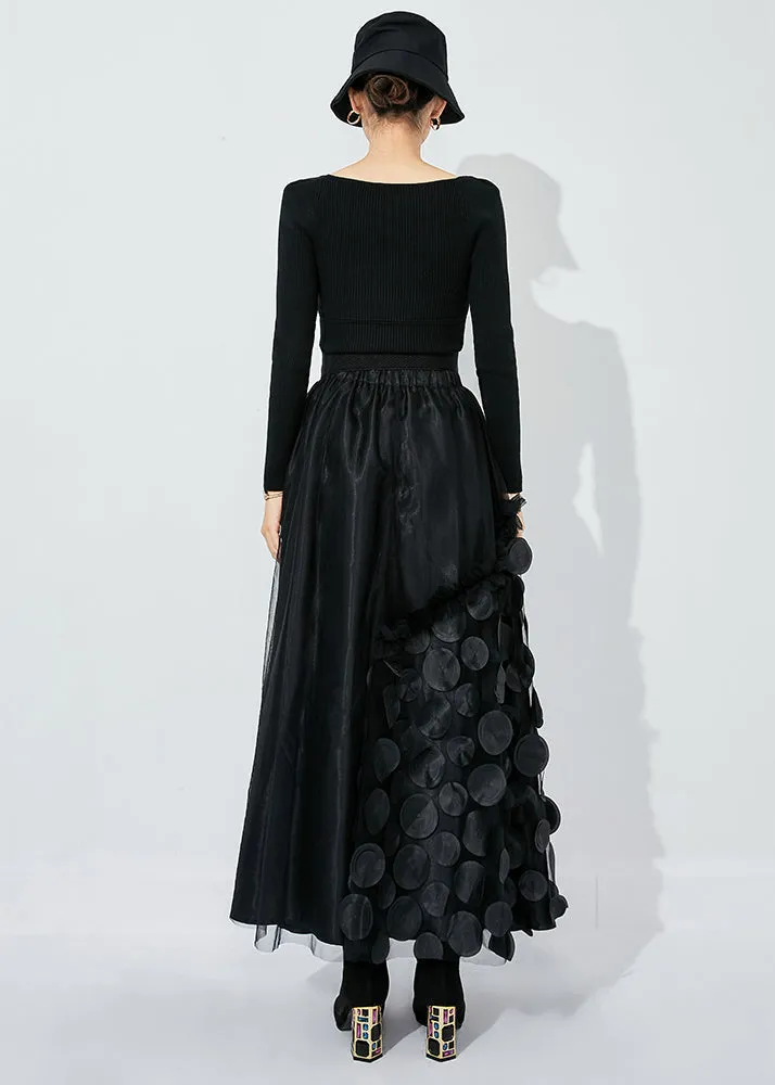 Chic Black Ruffled Patchwork Dot Tulle A Line Skirts Summer LY0840