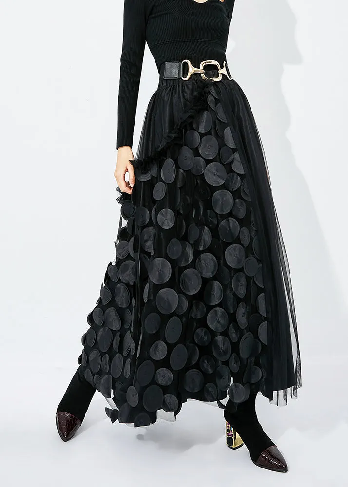 Chic Black Ruffled Patchwork Dot Tulle A Line Skirts Summer LY0840