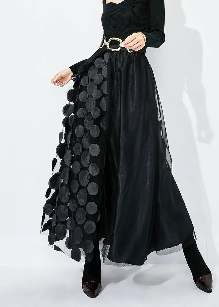 Chic Black Ruffled Patchwork Dot Tulle A Line Skirts Summer LY0840