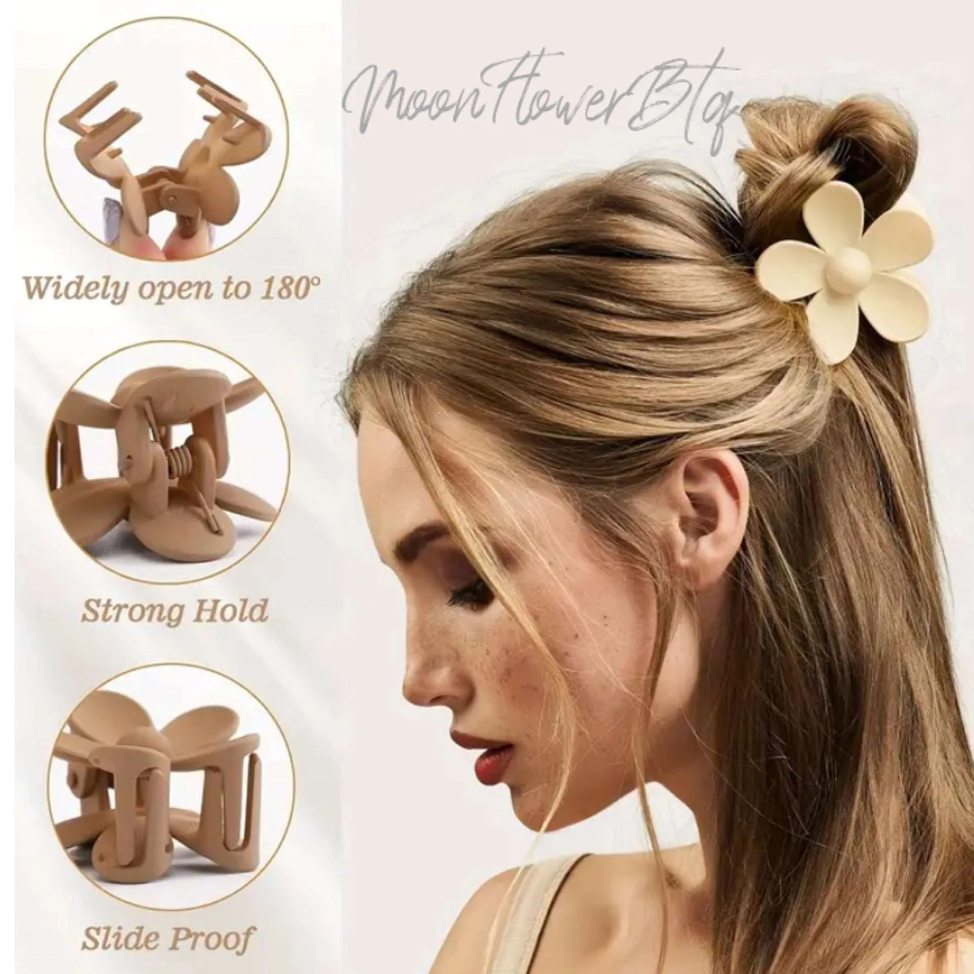 Chic Matte Flower Medium Hair Claw Clip Set - 5 pcs