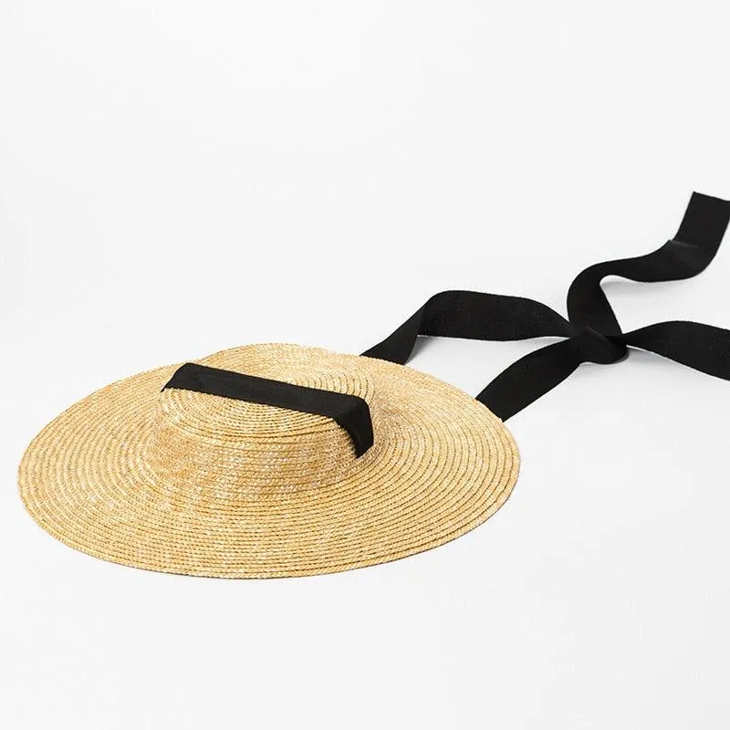 Chic Wide Brim Natural Straw Hat with Elegant Ribbon