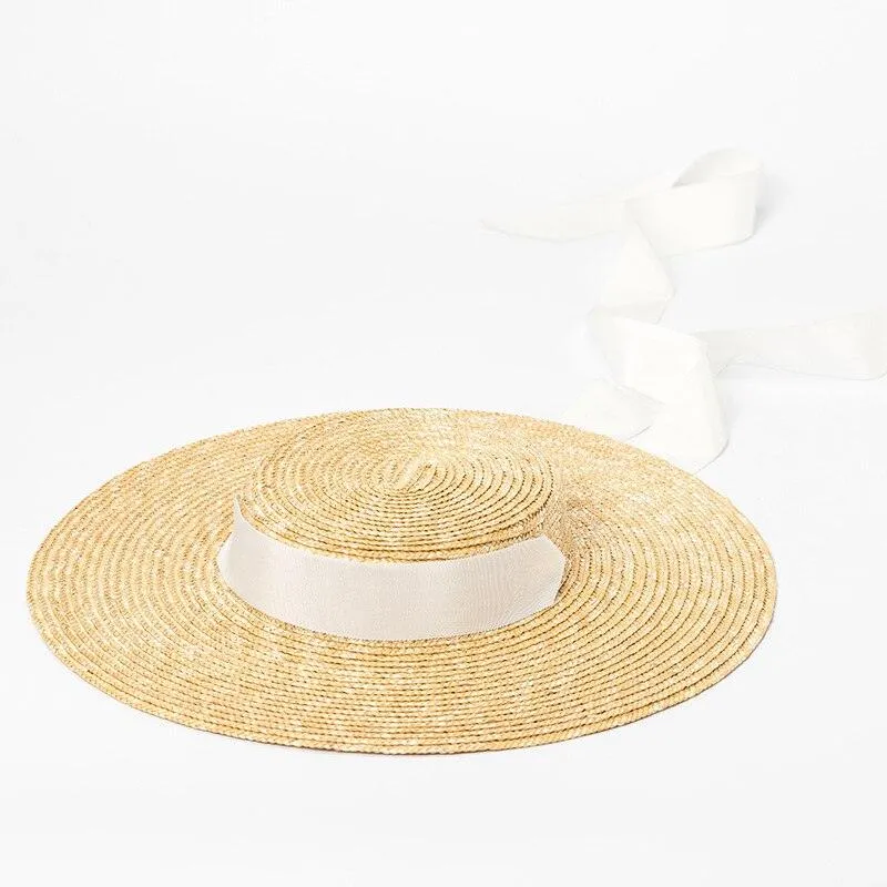 Chic Wide Brim Natural Straw Hat with Elegant Ribbon