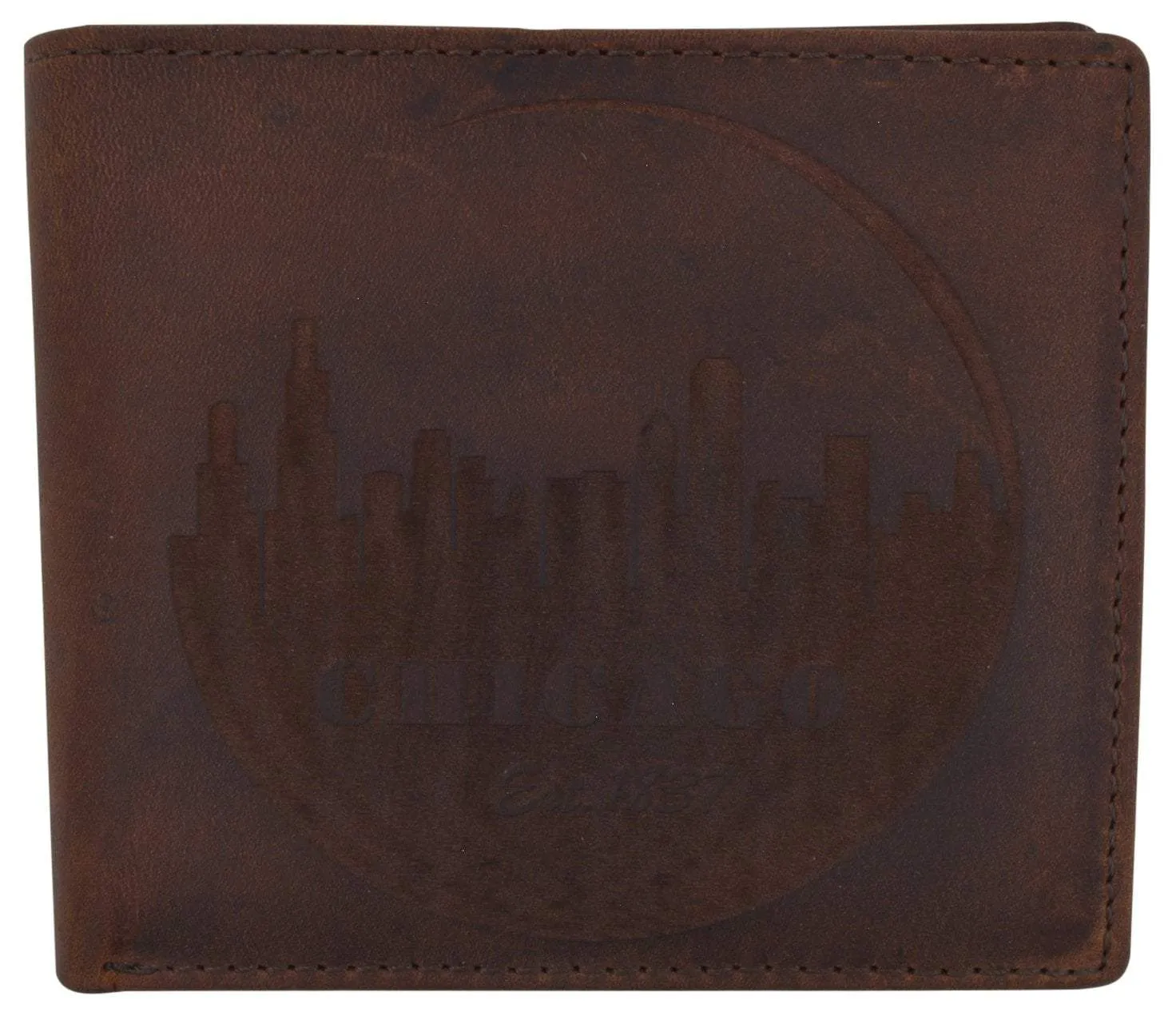 Chicago City Logo RFID Mens Leather Credit Card ID Bifold Wallet