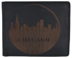 Chicago City Logo RFID Mens Leather Credit Card ID Bifold Wallet