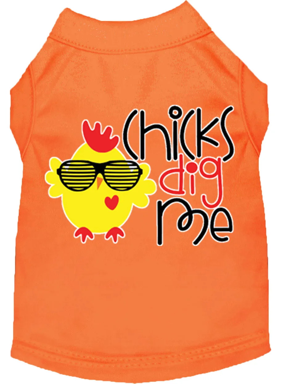 Chicks Dig Me Screen Print Dog Shirt Orange Xxl