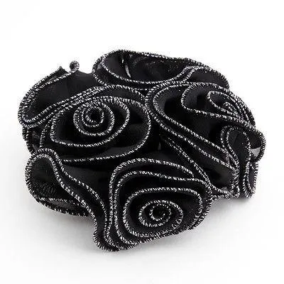 Chiffon Flower Glittering Fiber Edge Trim  Elastic Ponytail Holder Scrunchies