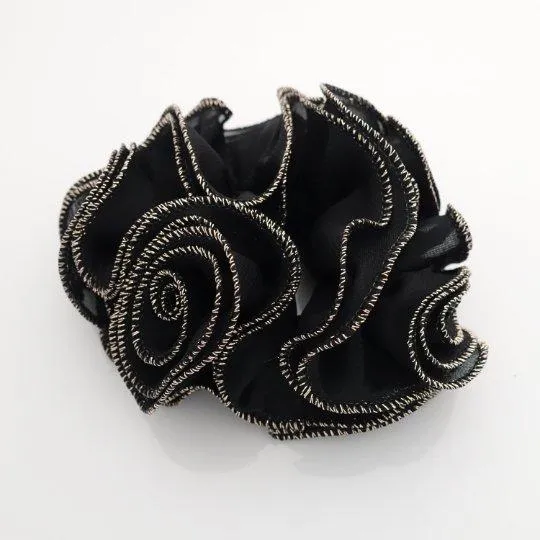 Chiffon Flower Glittering Fiber Edge Trim  Elastic Ponytail Holder Scrunchies