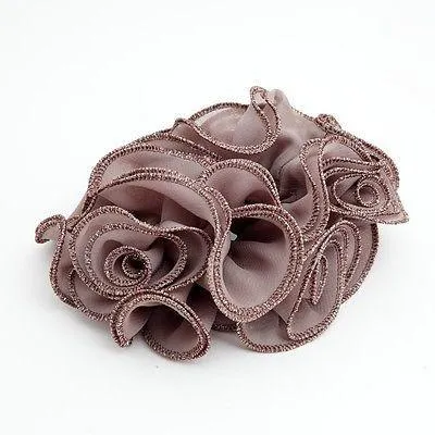 Chiffon Flower Glittering Fiber Edge Trim  Elastic Ponytail Holder Scrunchies