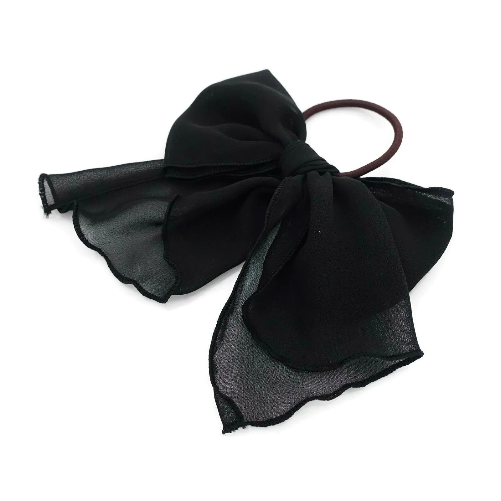 Chiffon solid color bow knot hair tie elastic ponytail holder for women