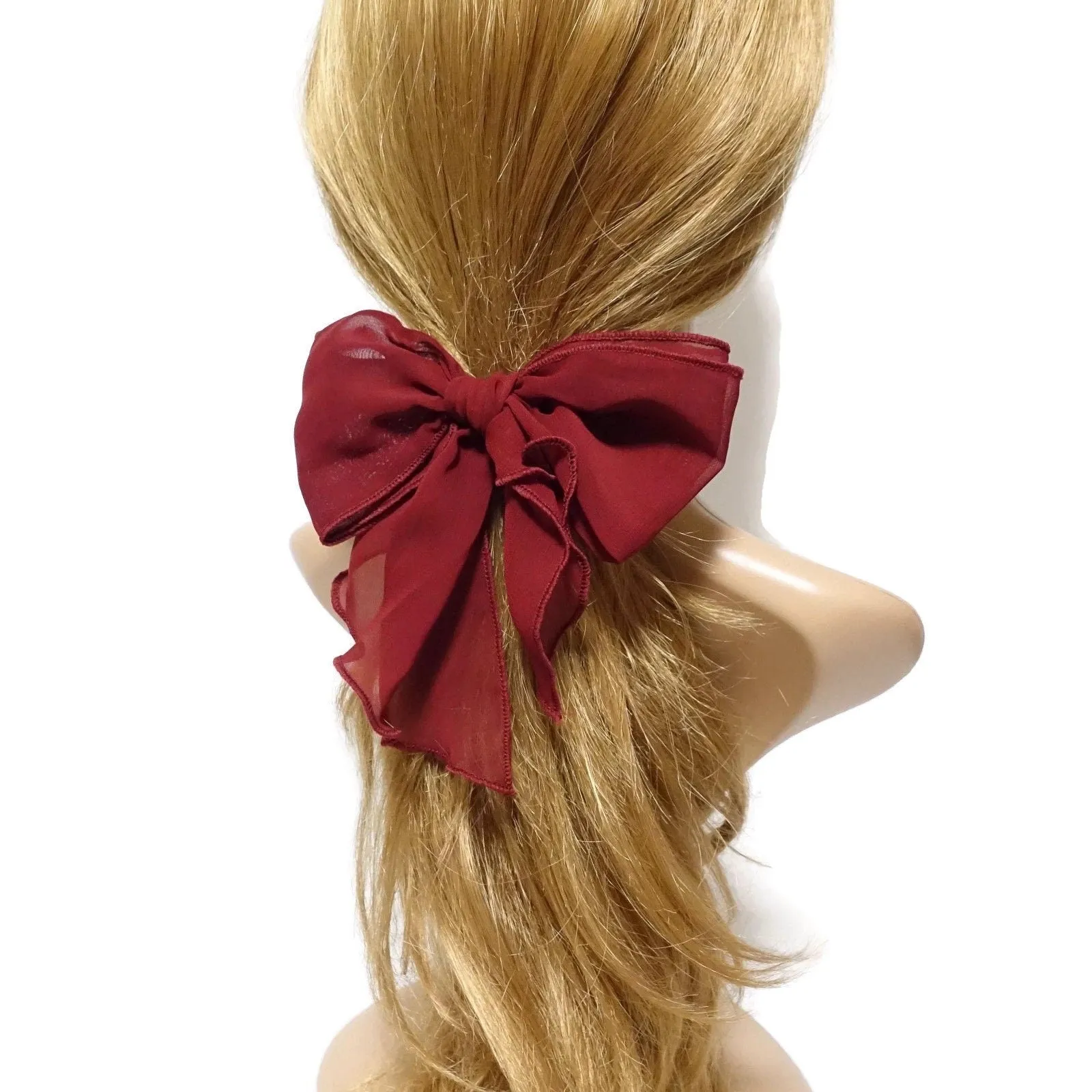 Chiffon solid color bow knot hair tie elastic ponytail holder for women