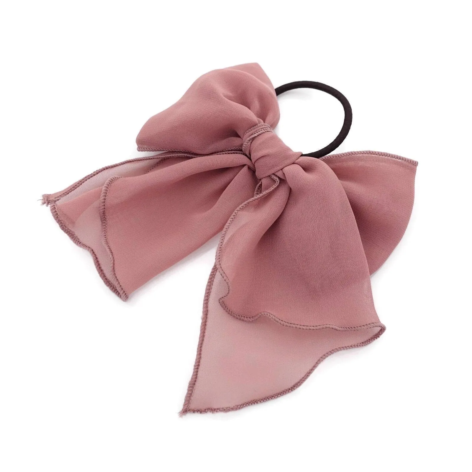 Chiffon solid color bow knot hair tie elastic ponytail holder for women