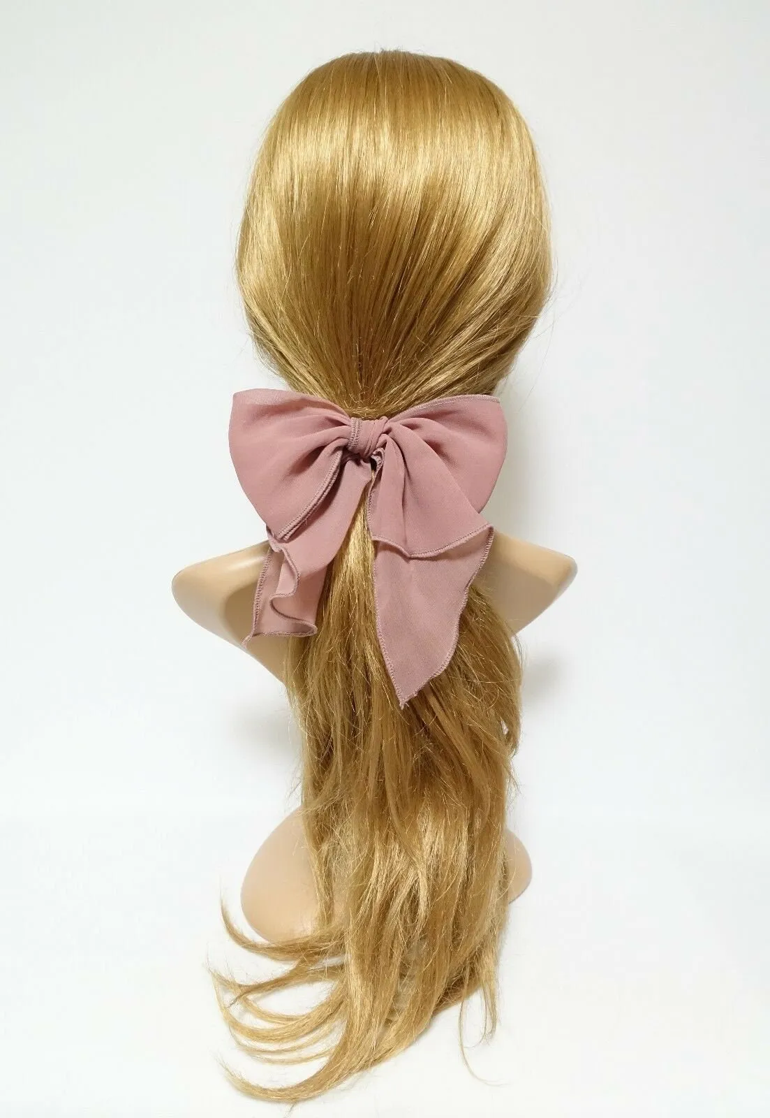 Chiffon solid color bow knot hair tie elastic ponytail holder for women