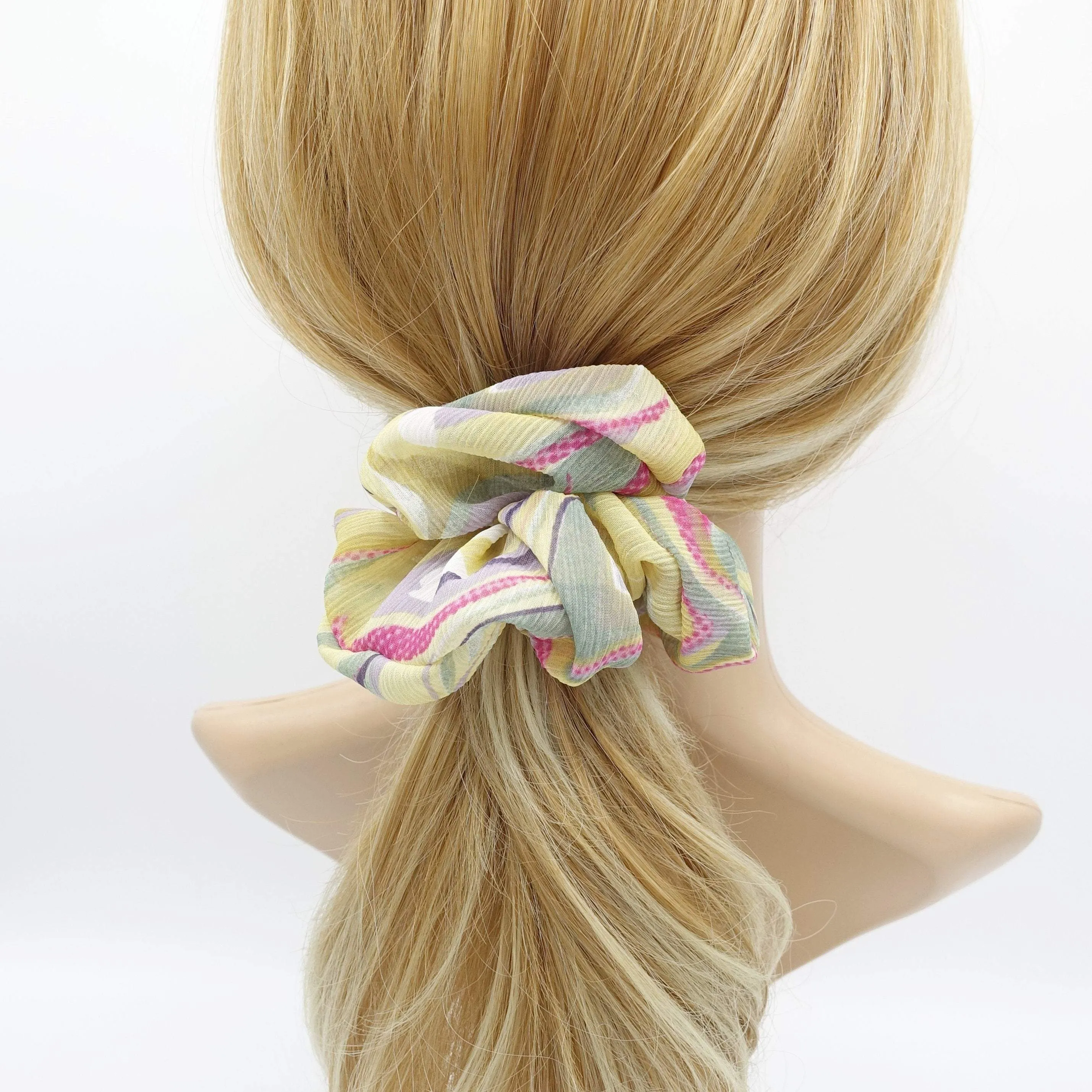 chiffon wave print scrunchies hair elastic accessory for women