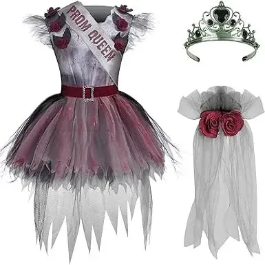 Child Girl Dark Prom Queen Costume, Goth Prom Queen Costume