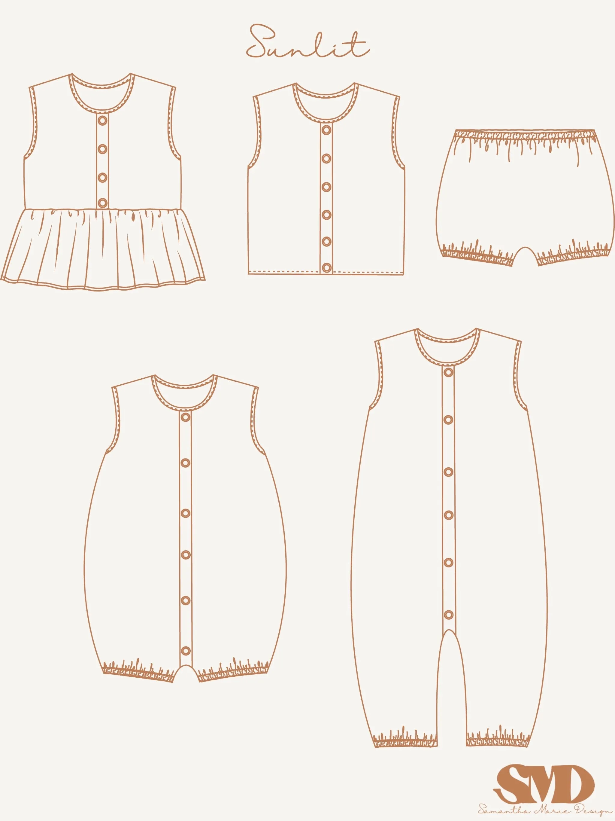 Child Sunlit Top and Shorts Set and Romper Digital Sewing Pattern Sizes NB-8Y