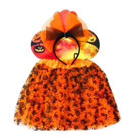 Childrens Orange Halloween Tutu And Bow Set Ages 3-7