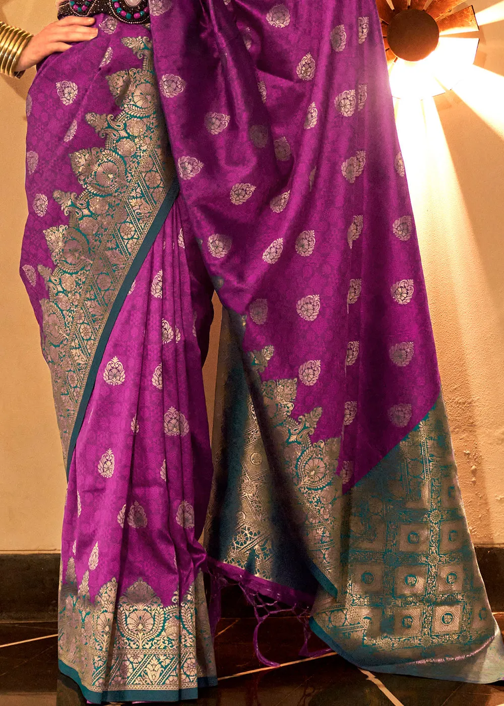 Chinese Purple Handloom Woven Banarasi Silk Saree