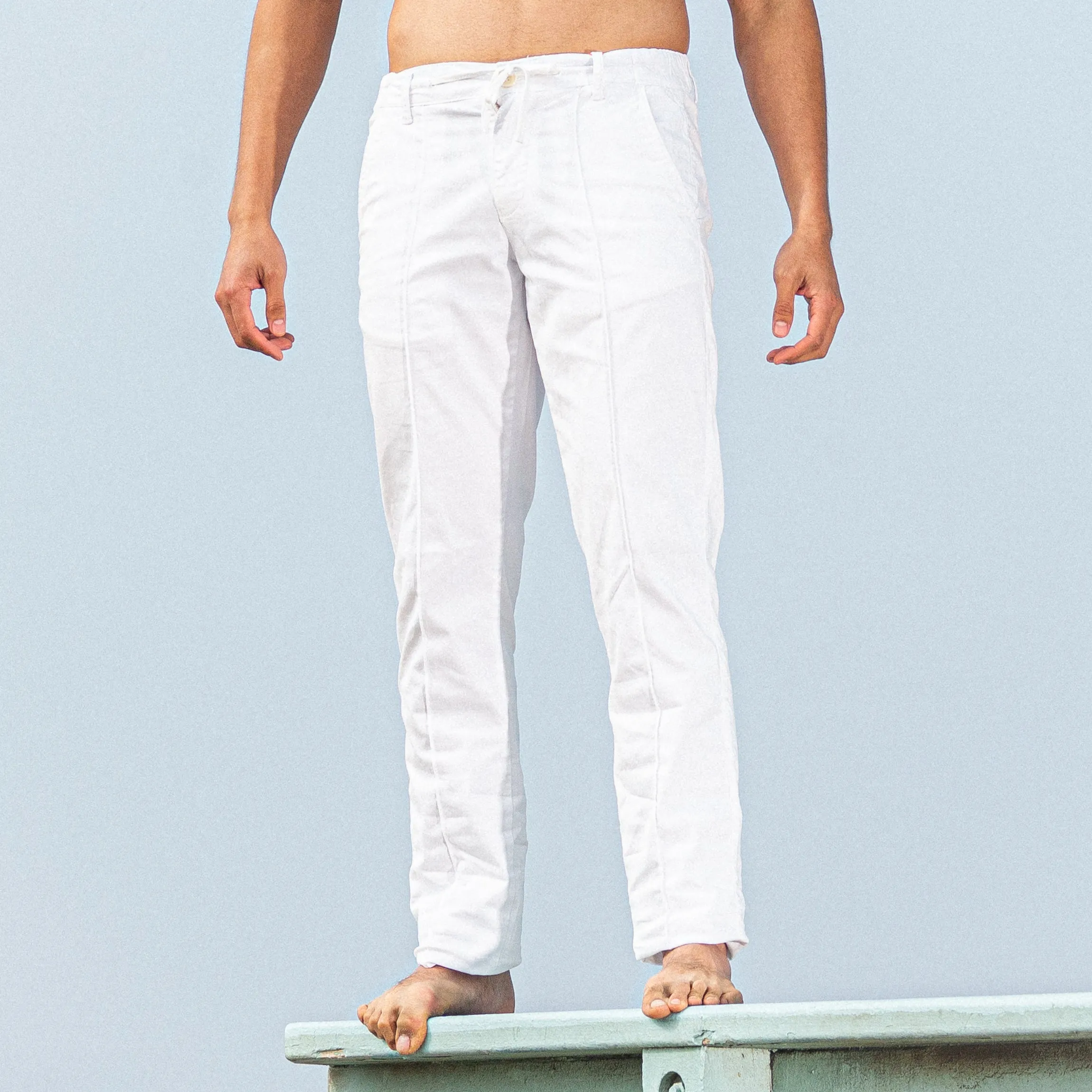 Chino Pants w/ Drawstring Waist - White