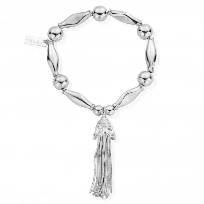 ChloBo Chunky Silver Tassel Bracelet with 925 Beads & Noodle Detail