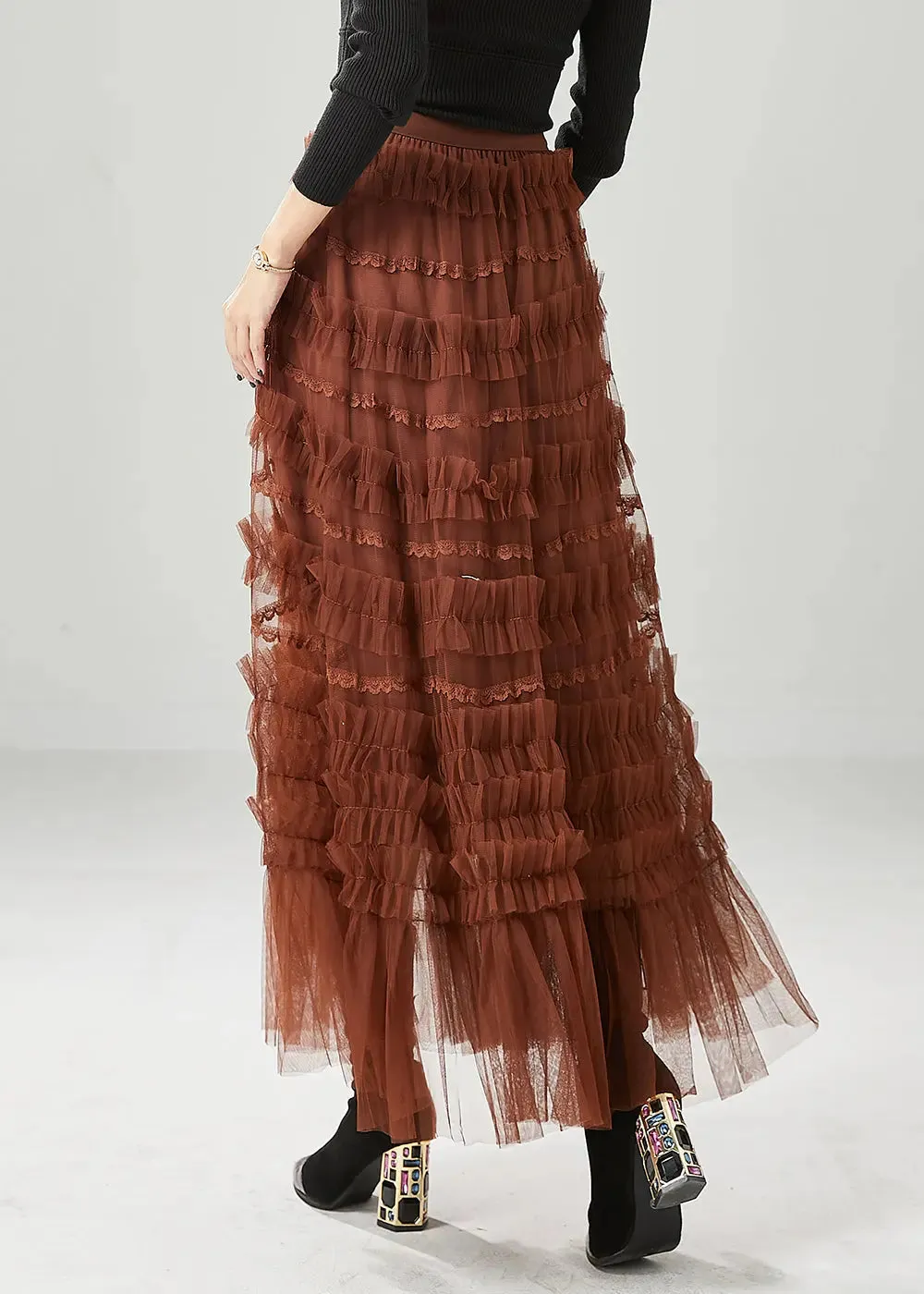 Chocolate Tulle A Line Skirts Ruffled Fall ML0462