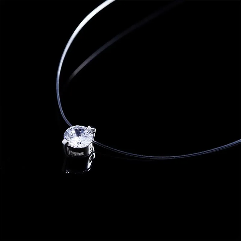 Choker Invisible Fish Line Crystal Necklace Pendants Women Collar