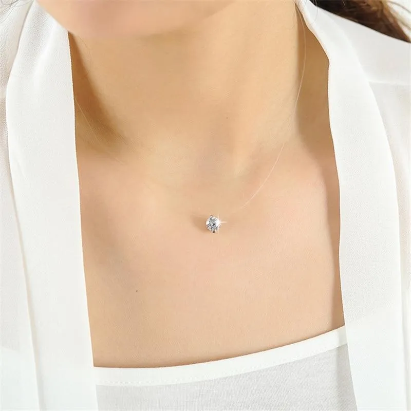 Choker Invisible Fish Line Crystal Necklace Pendants Women Collar