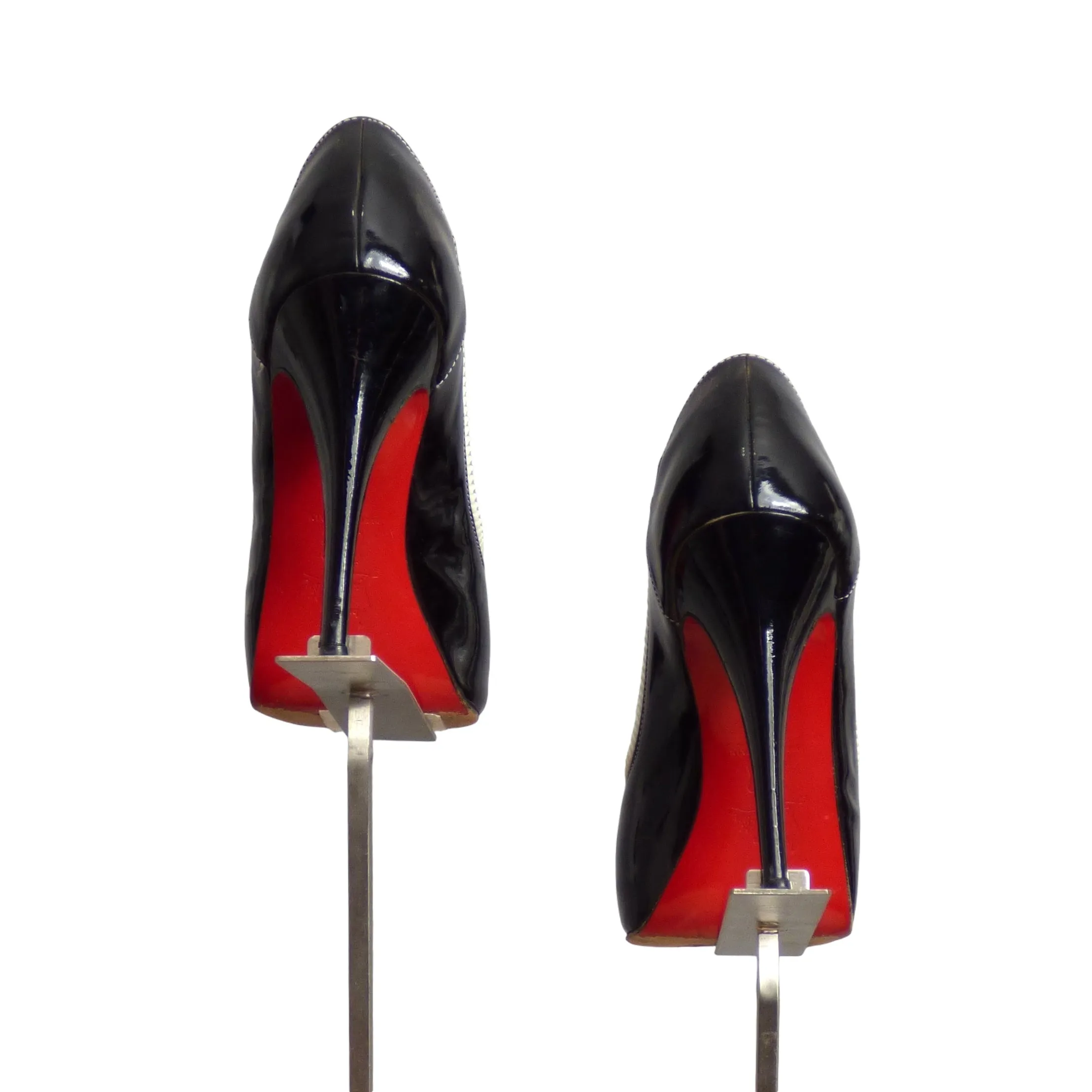 CHRISTIAN LOUBOUTIN- Black Patent Zipper Peep Toe Pumps, Size 38