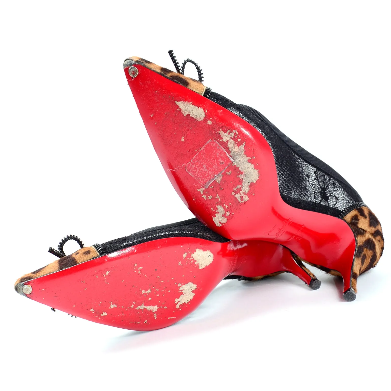 Christian Louboutin Souris 70 Pony Fur Mesh Zipper Bow Kitten Heel Shoes