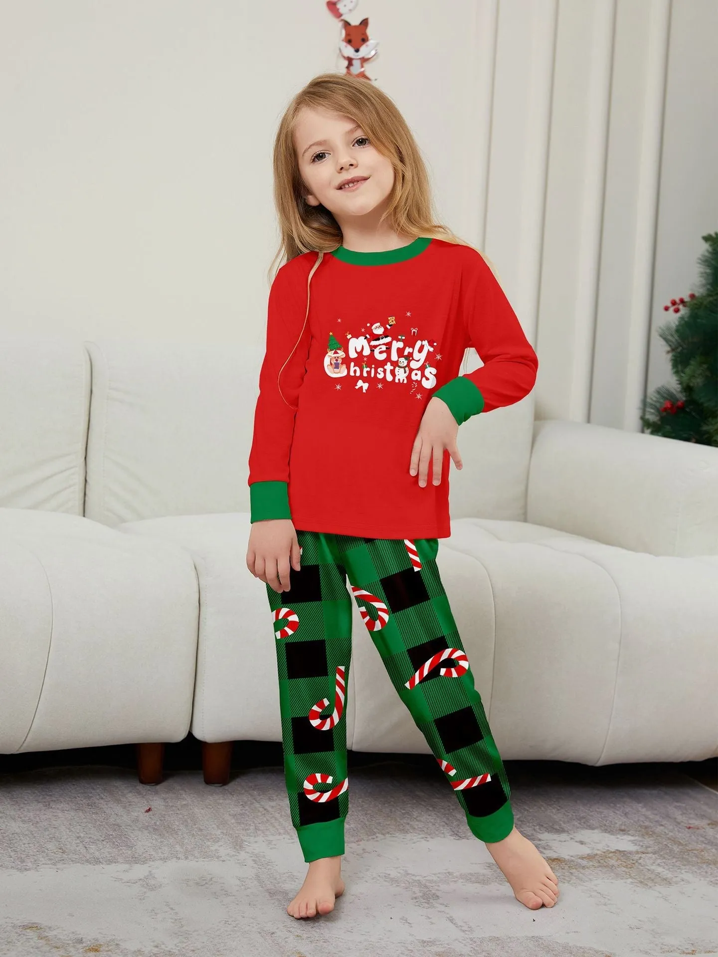 Christmas Cane Fawn Printed Family Matching Christmas Pajamas Sets