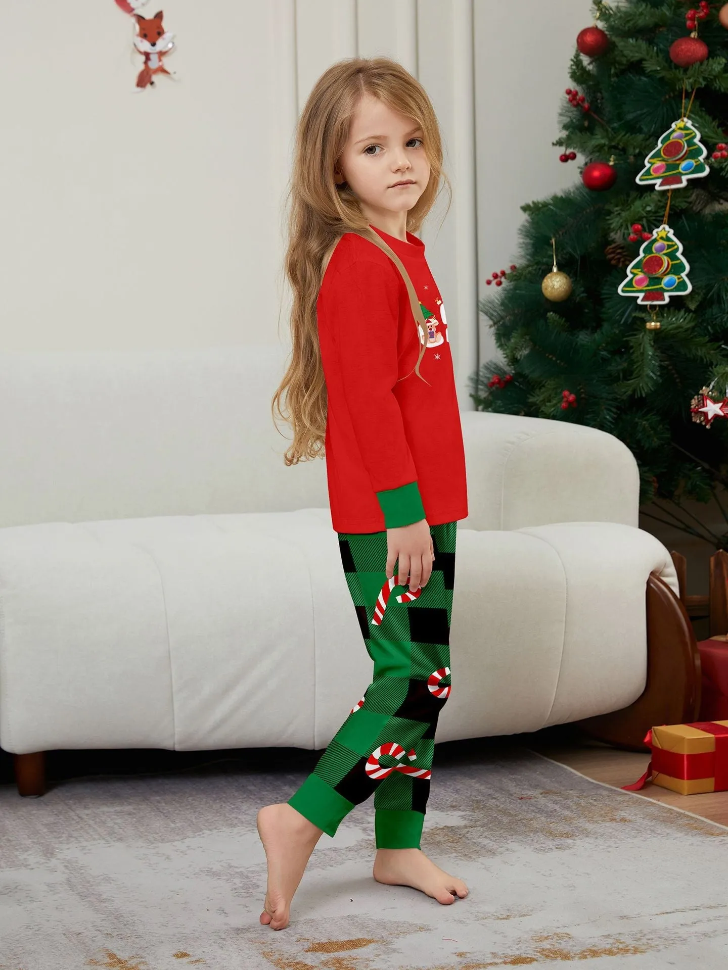 Christmas Cane Fawn Printed Family Matching Christmas Pajamas Sets