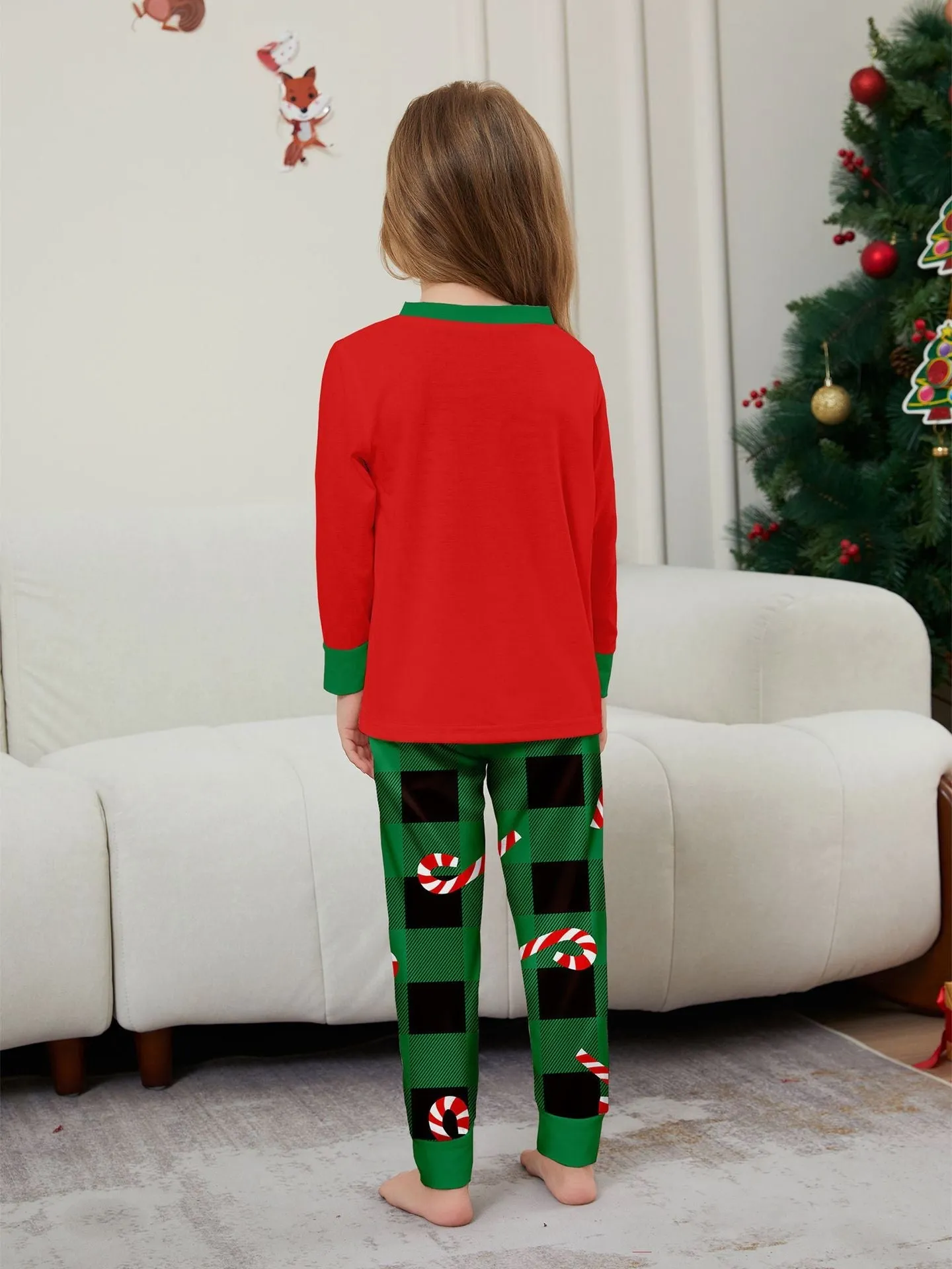 Christmas Cane Fawn Printed Family Matching Christmas Pajamas Sets