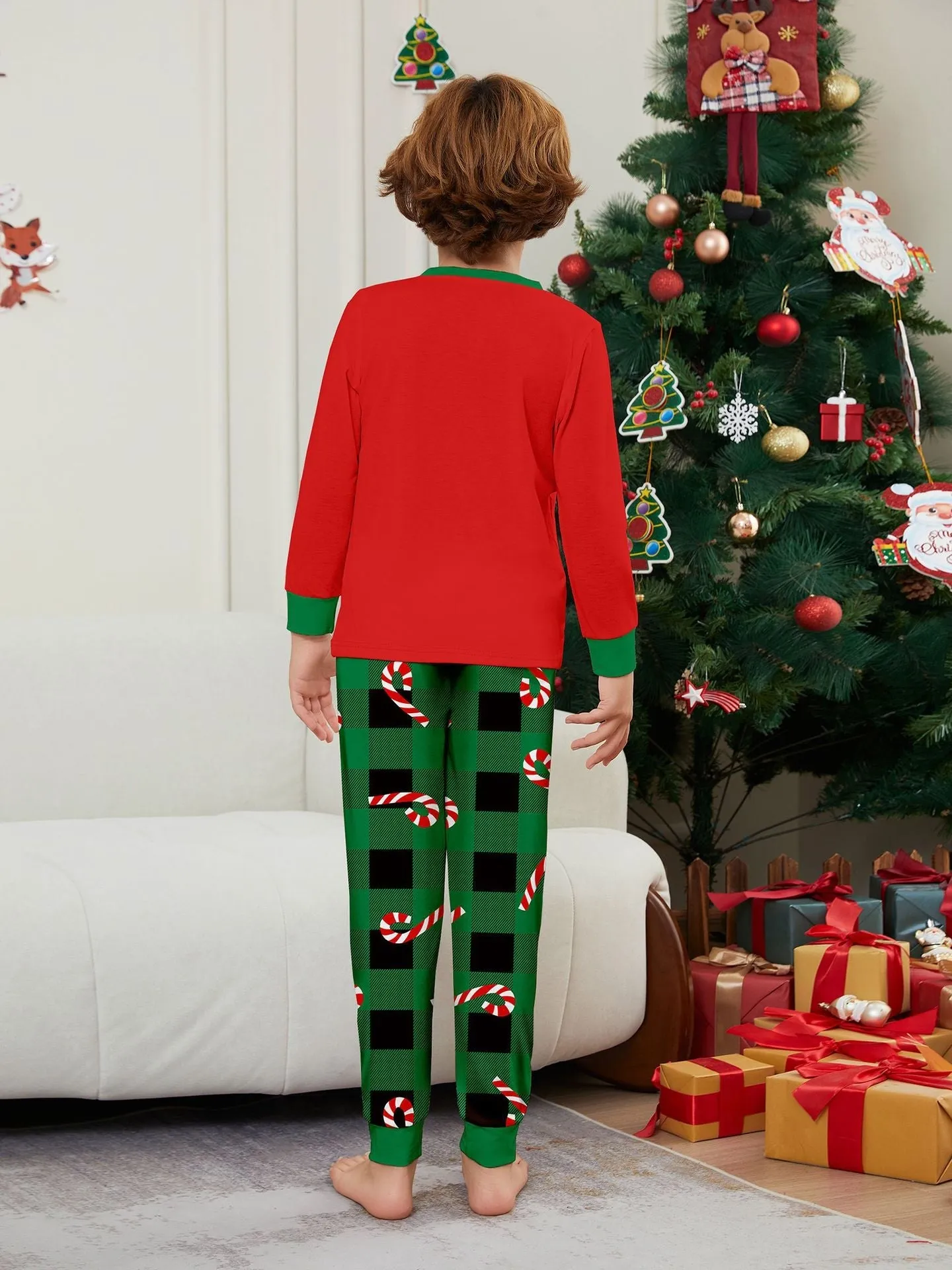 Christmas Cane Fawn Printed Family Matching Christmas Pajamas Sets