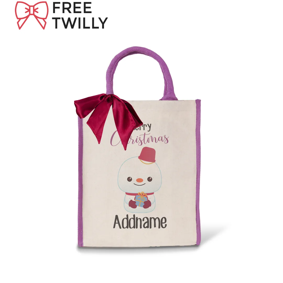 Christmas Cute Animal Series Merry Christmas Snowman Purple Colour Lining Canvas Bag