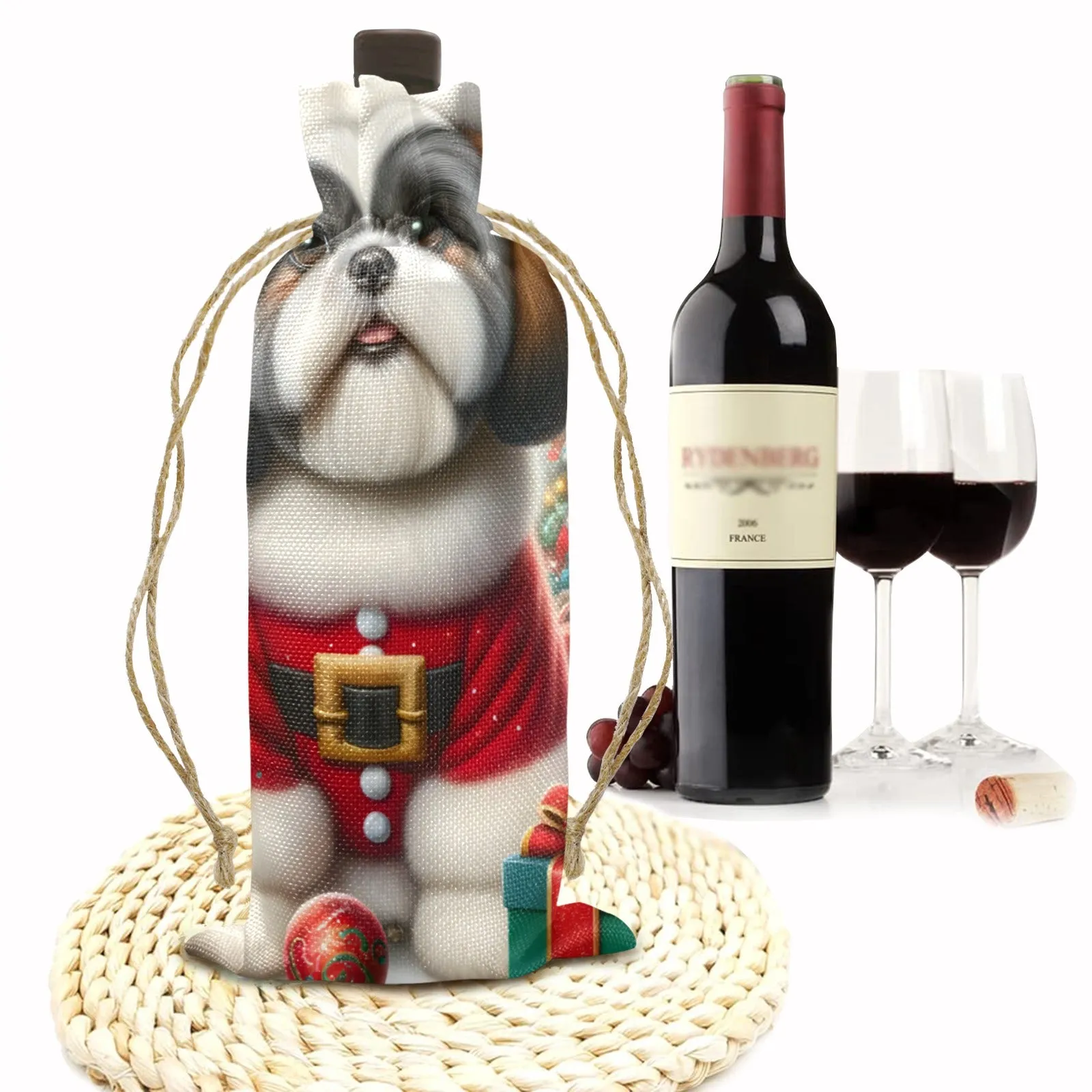 Christmas Puppy awd02 Linen Wine Bottle Bag