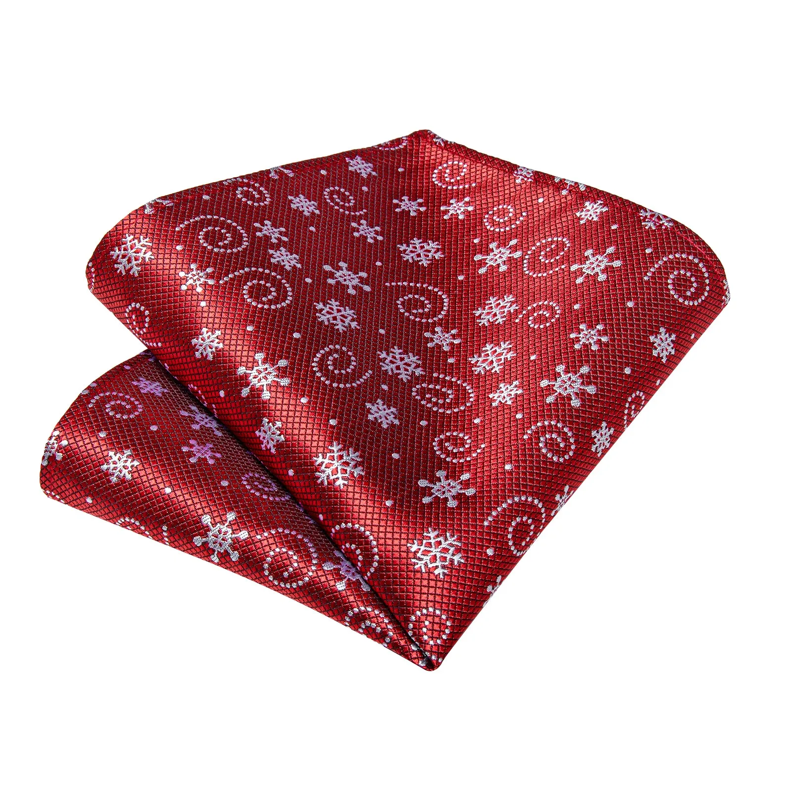 Christmas Snowflake Red Solid Self-Bowtie Pocket Square Cufflinks Set