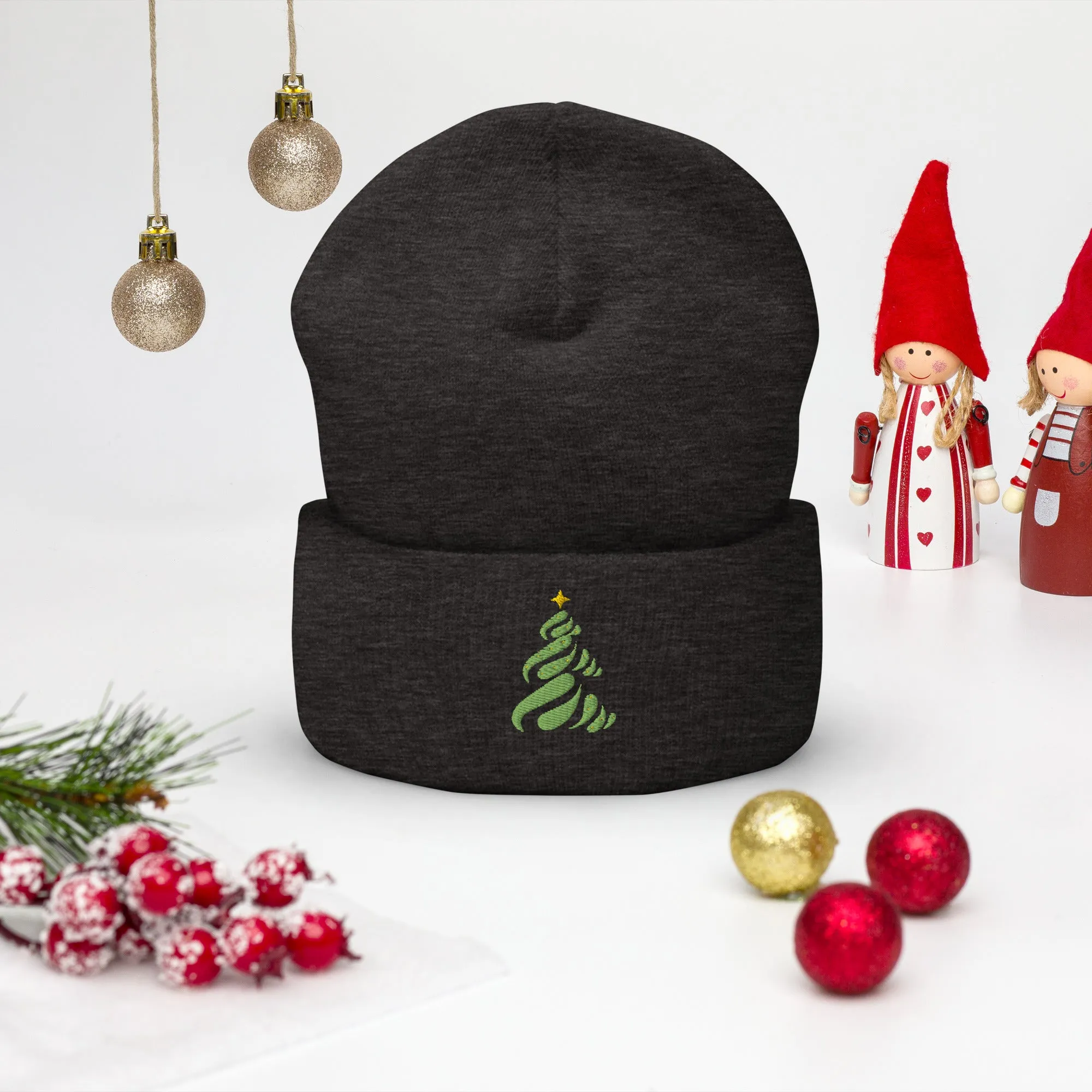 Christmas Tree embroidered cuffed beanie