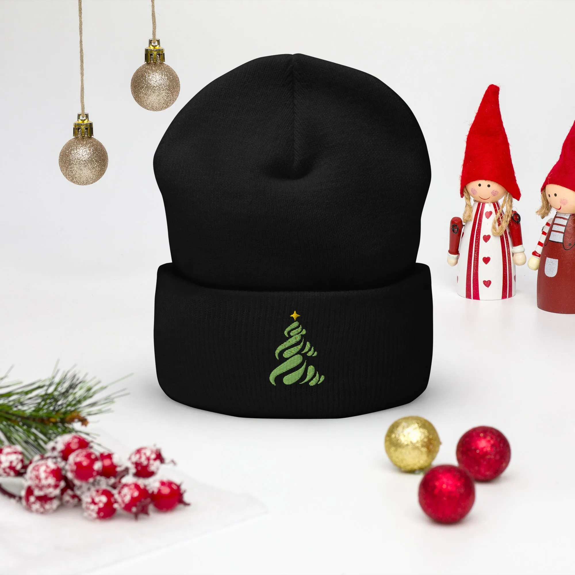 Christmas Tree embroidered cuffed beanie