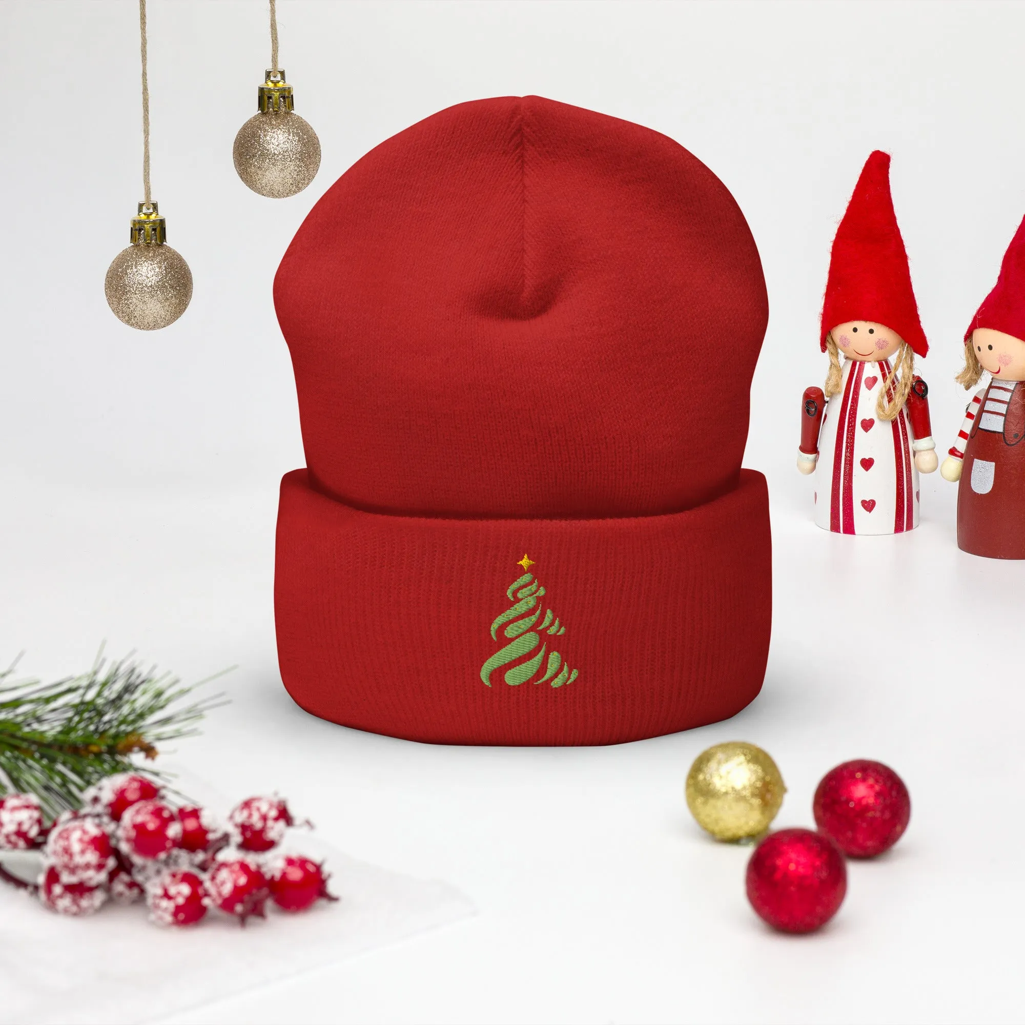 Christmas Tree embroidered cuffed beanie