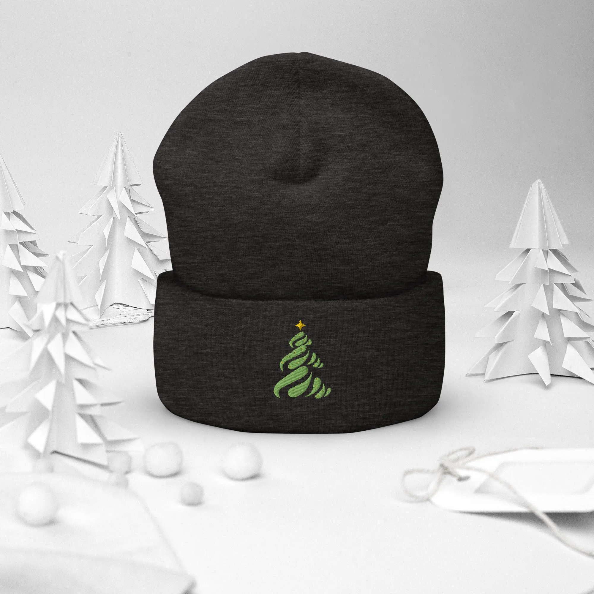 Christmas Tree embroidered cuffed beanie