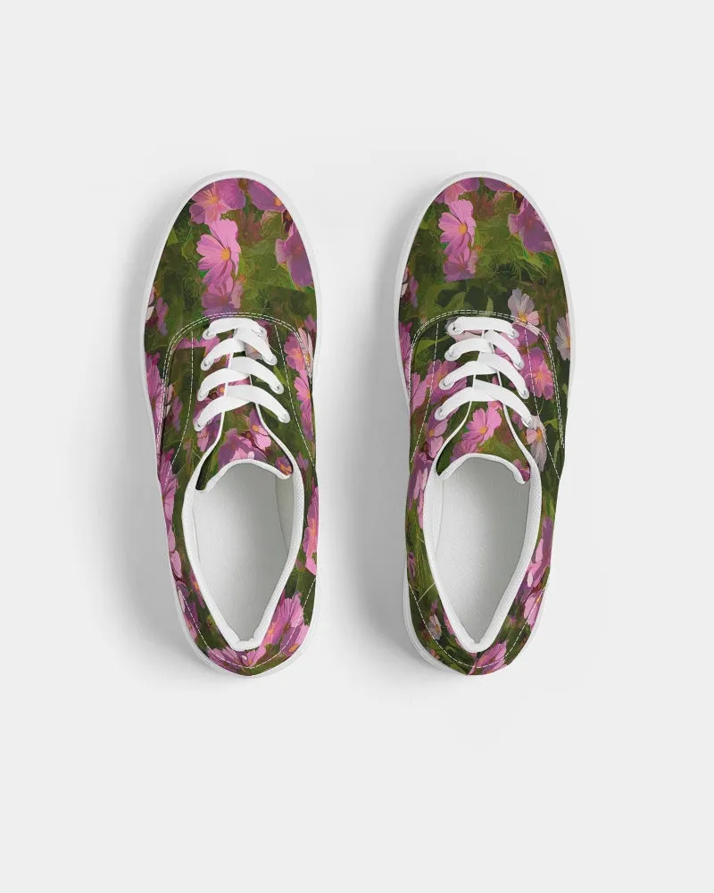 Chroma Pink Flower Women's Lace Up Canvas Shoe