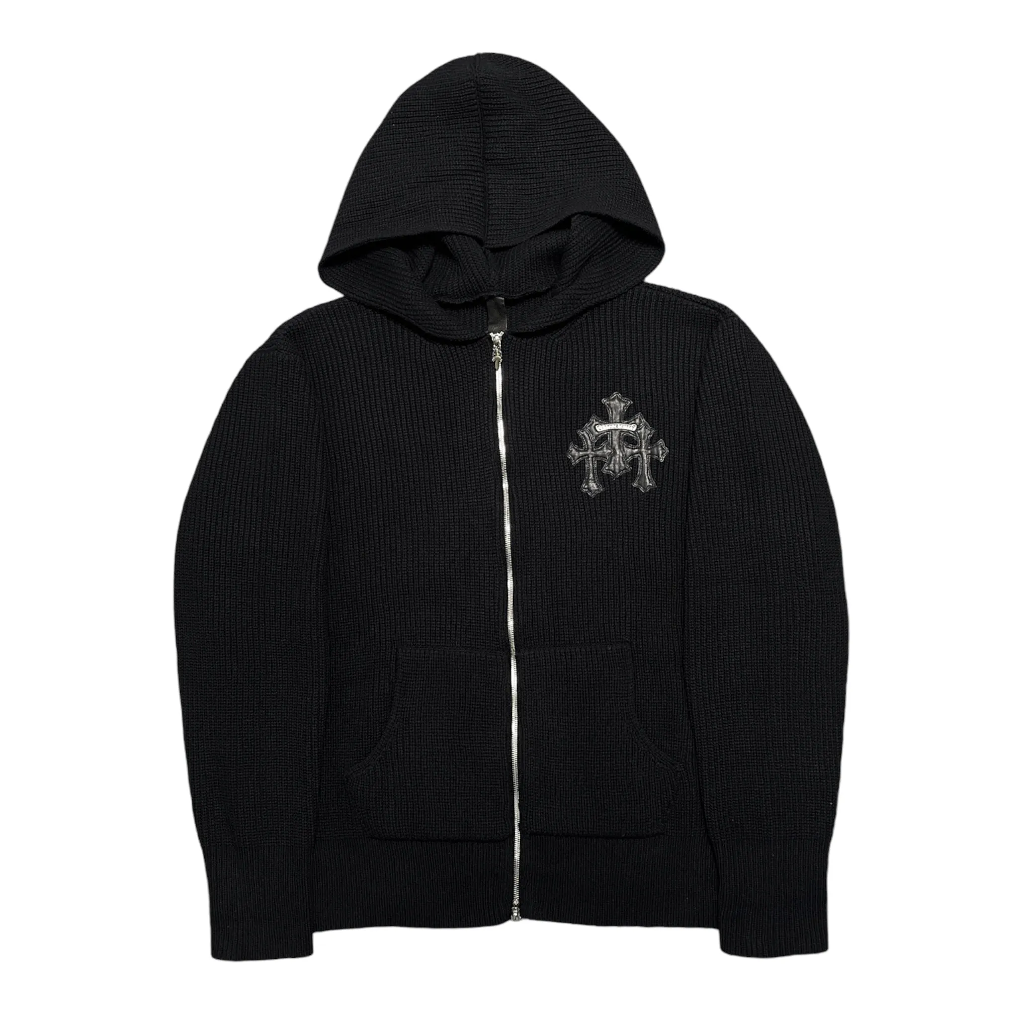 Chrome Hearts Cashmere Knitted Cross Zip Up Hooded Sweatshirt Black