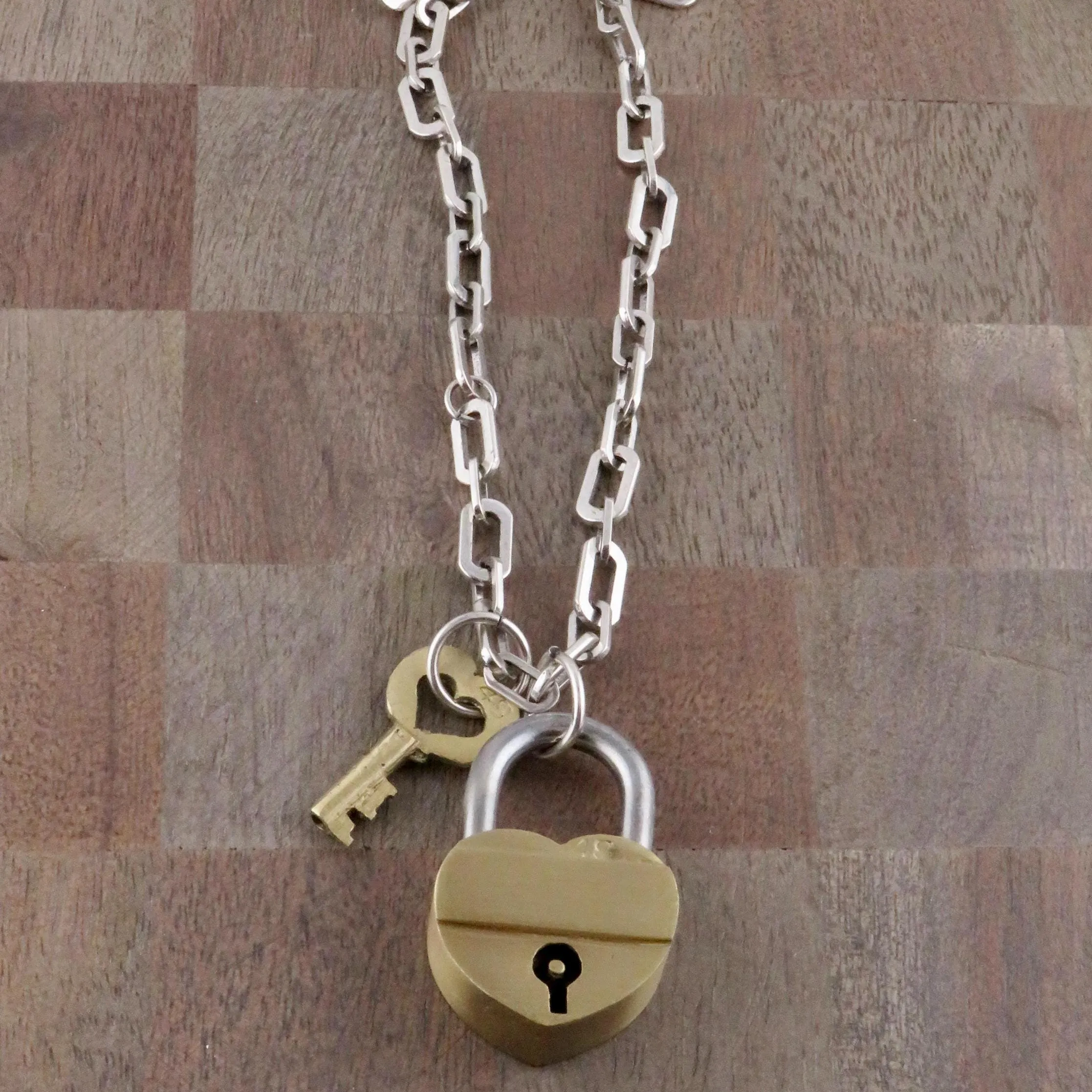 Chunky Brass Padlock   Key Necklace