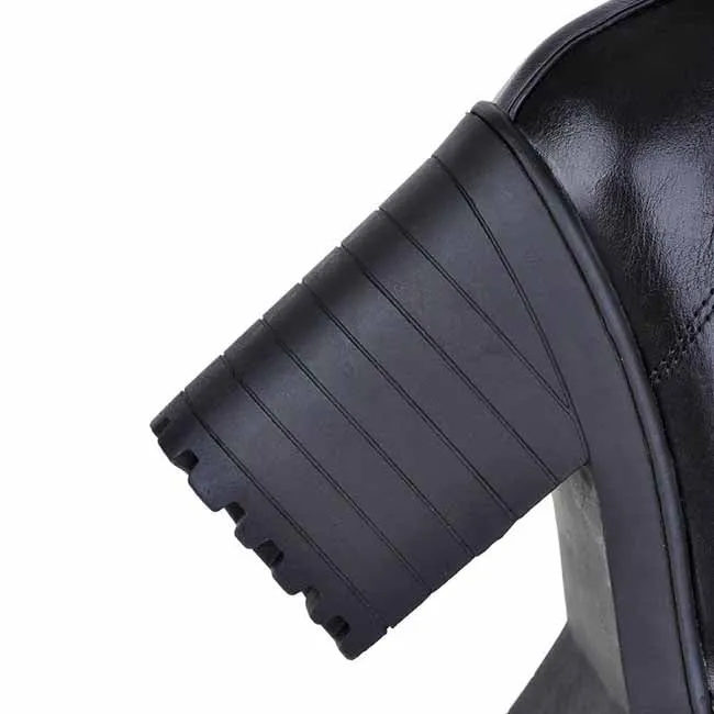 Chunky Heel Booties Round Toe Lace Up High Heel Ankle Boots