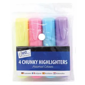 Chunky Pastel Highlighters - 4 Pack Assorted Colours Broad Tip Marker Pens