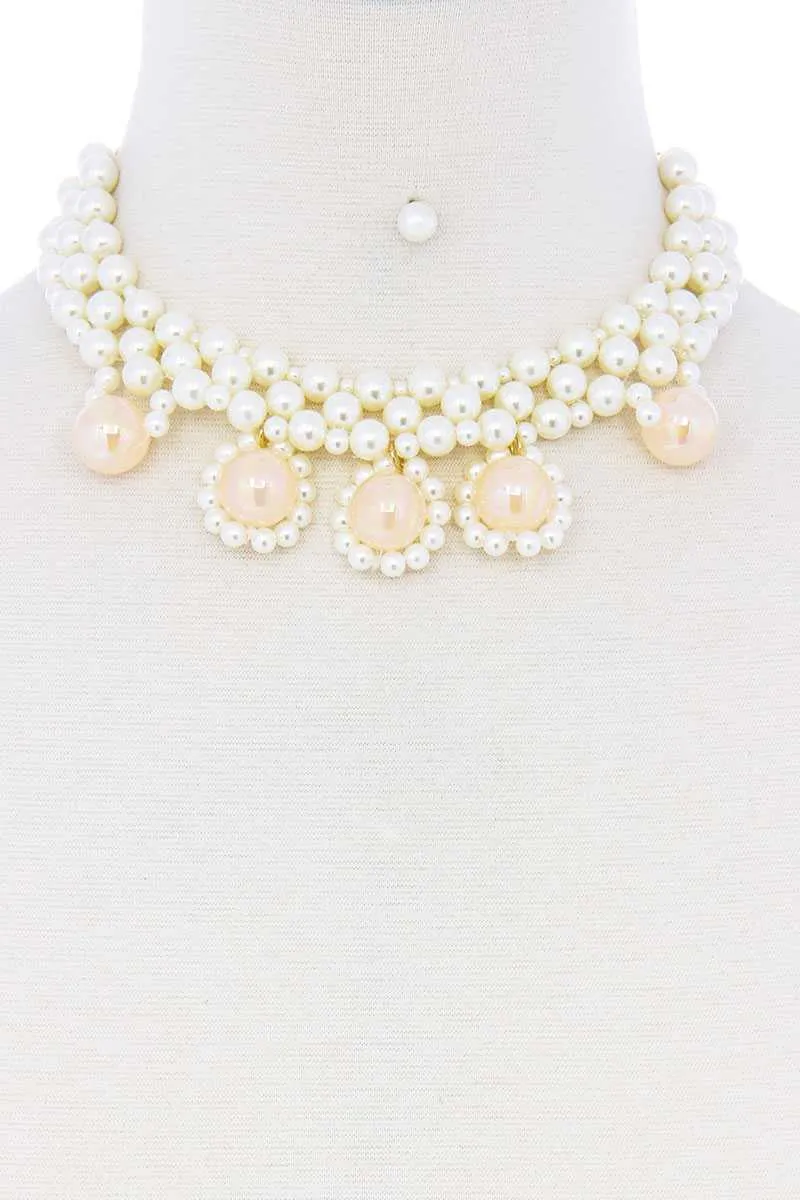 Chunky Rose Pearl Deco Choker Necklace